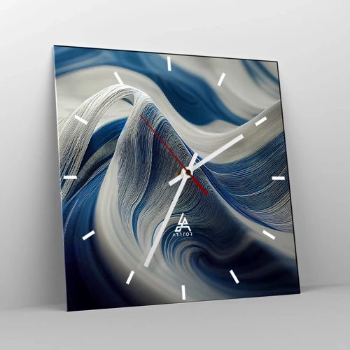 Horloge murale - Pendule murale - La fluidité du bleu et du blanc - 30x30 cm