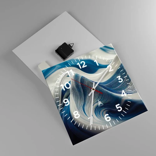 Horloge murale - Pendule murale - La fluidité du bleu et du blanc - 30x30 cm