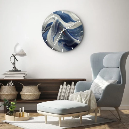 Horloge murale - Pendule murale - La fluidité du bleu et du blanc - 40x40 cm