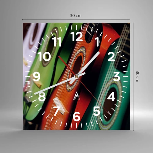 Horloge murale - Pendule murale - La guitare a plusieurs couleurs - 30x30 cm