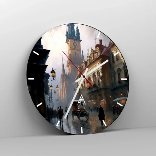 Horloge murale - Pendule murale - Le charme d'une soirée pragoise - 40x40 cm