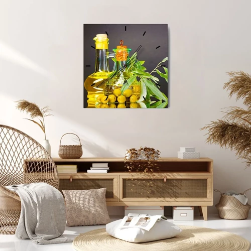Horloge murale - Pendule murale - Nature morte aux olives et à l'huile d'olive - 30x30 cm