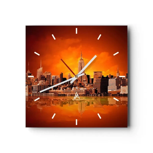 Horloge murale - Pendule murale - Panorama de grande ville en jaune et bronze - 30x30 cm