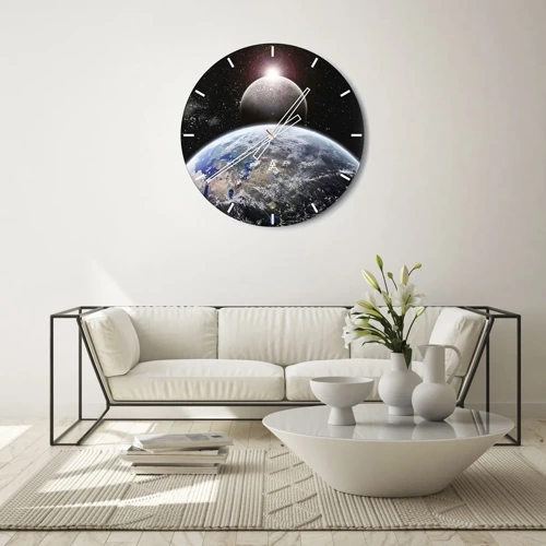 Horloge murale - Pendule murale - Paysage cosmique - lever de soleil - 40x40 cm