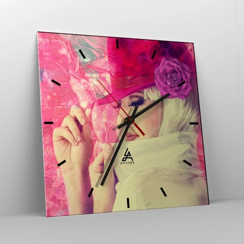 Horloge murale - Pendule murale - Portrait rétro dans une brume rose - 30x30 cm