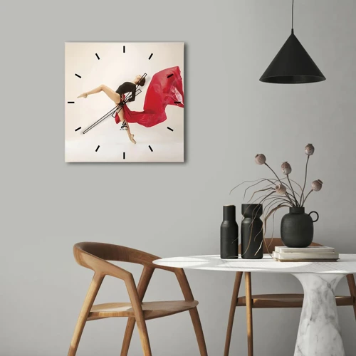 Horloge murale - Pendule murale - Rouge et noir - 30x30 cm