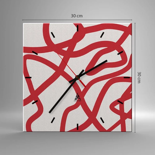 Horloge murale - Pendule murale - Rouge sur blanc - 30x30 cm