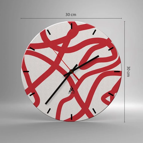 Horloge murale - Pendule murale - Rouge sur blanc - 30x30 cm