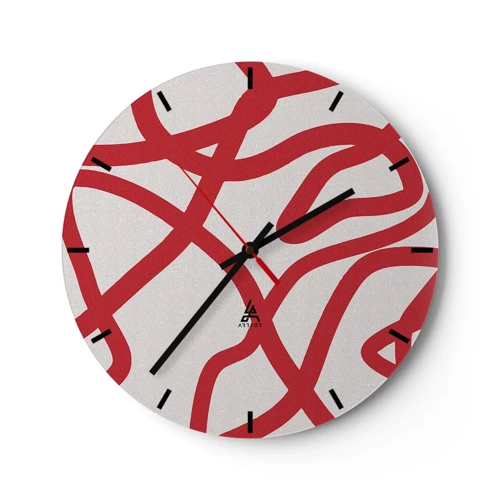 Horloge murale - Pendule murale - Rouge sur blanc - 40x40 cm