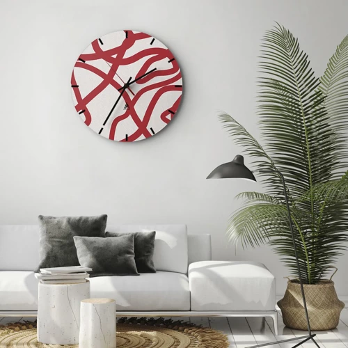Horloge murale - Pendule murale - Rouge sur blanc - 40x40 cm