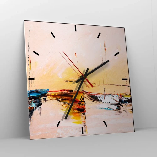 Horloge murale - Pendule murale - Soirée à la marina - 40x40 cm