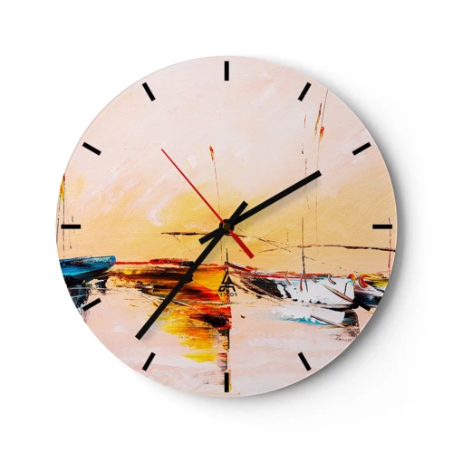 Horloge murale - Pendule murale - Soirée à la marina - 40x40 cm