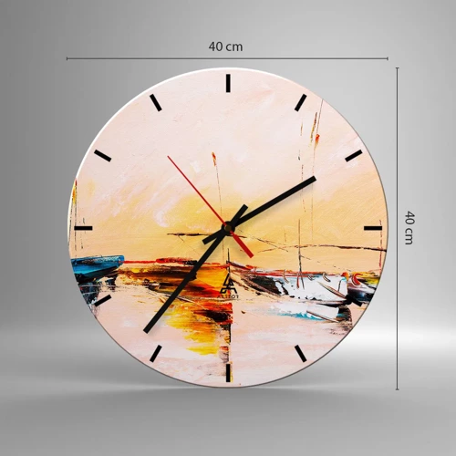 Horloge murale - Pendule murale - Soirée à la marina - 40x40 cm