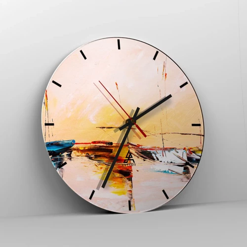 Horloge murale - Pendule murale - Soirée à la marina - 40x40 cm