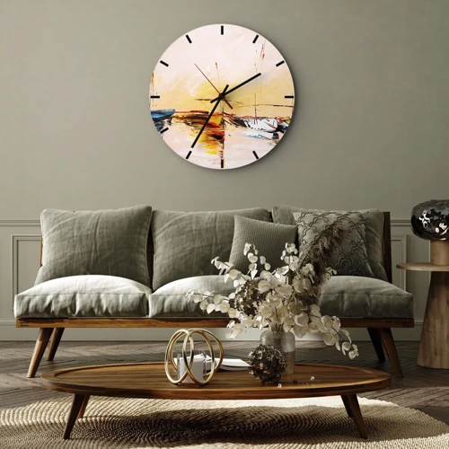 Horloge murale - Pendule murale - Soirée à la marina - 40x40 cm