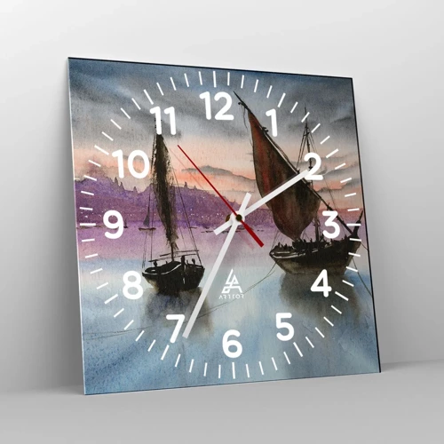 Horloge murale - Pendule murale - Soirée au port - 30x30 cm