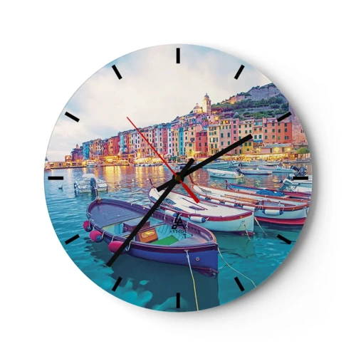 Horloge murale - Pendule murale - Soirée colorée au port - 30x30 cm