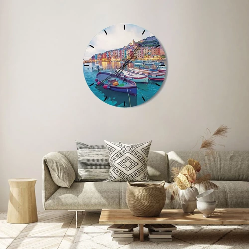 Horloge murale - Pendule murale - Soirée colorée au port - 30x30 cm