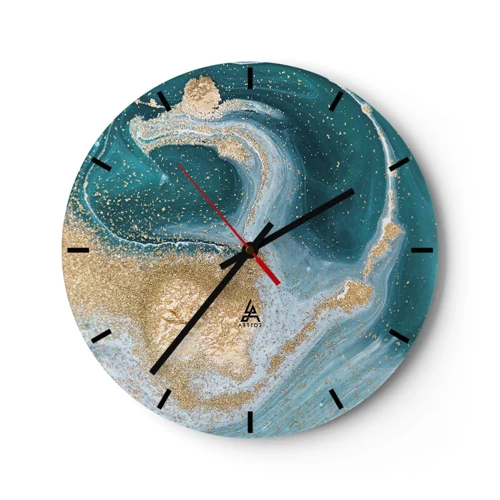 Horloge murale - Pendule murale - Tourbillon d'or et de turquoise - 30x30 cm