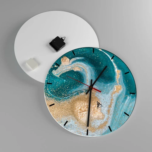 Horloge murale - Pendule murale - Tourbillon d'or et de turquoise - 40x40 cm