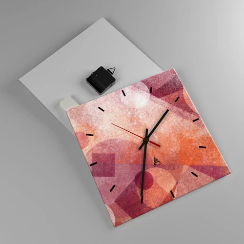 Horloge murale - Pendule murale - Transformations géométriques en rose - 30x30 cm