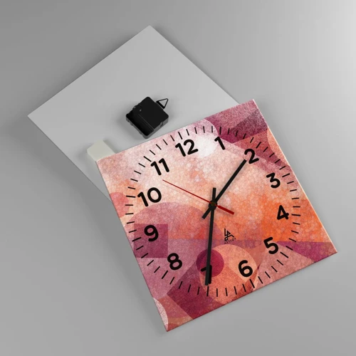Horloge murale - Pendule murale - Transformations géométriques en rose - 30x30 cm