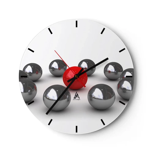 Horloge murale - Pendule murale - Un cercle en argent et rouge - 30x30 cm