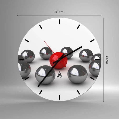 Horloge murale - Pendule murale - Un cercle en argent et rouge - 30x30 cm