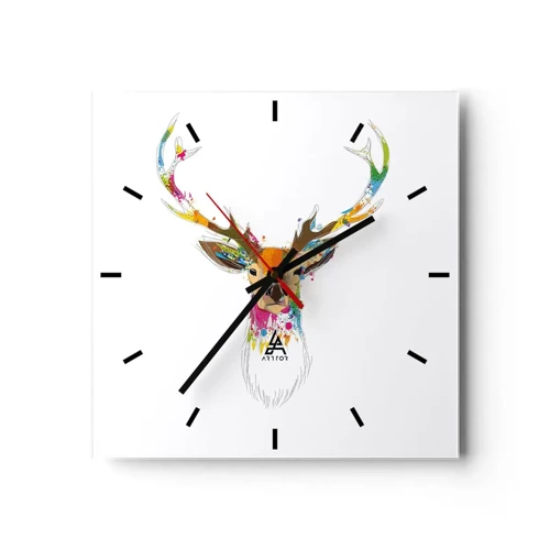 Horloge murale - Pendule murale - Un cerf doux baigné de couleur - 30x30 cm