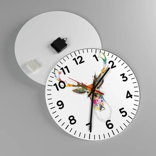 Horloge murale - Pendule murale - Un cerf doux baigné de couleur - 40x40 cm