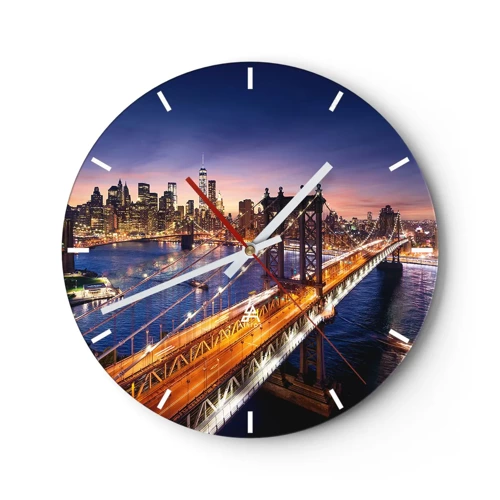 Horloge murale - Pendule murale - Un pont lumineux au cœur de la ville - 30x30 cm