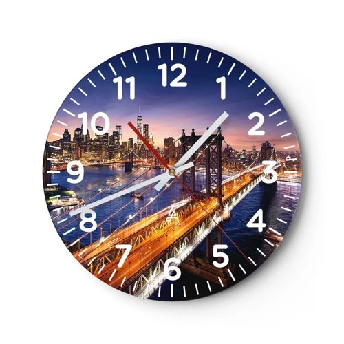 Horloge murale - Pendule murale - Un pont lumineux au cœur de la ville - 30x30 cm