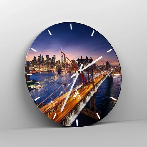 Horloge murale - Pendule murale - Un pont lumineux au cœur de la ville - 40x40 cm