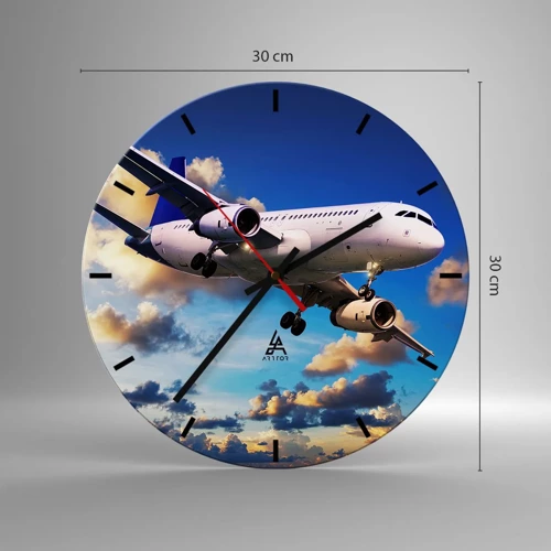 Horloge murale - Pendule murale - Un voyage en blanc et bleu ciel - 30x30 cm