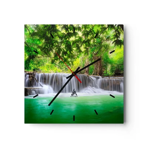 Horloge murale - Pendule murale - Une cascade de vert - 30x30 cm
