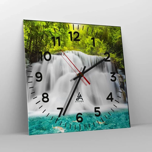 Horloge murale - Pendule murale - Une cascade mousseuse du vert à l'azur - 30x30 cm