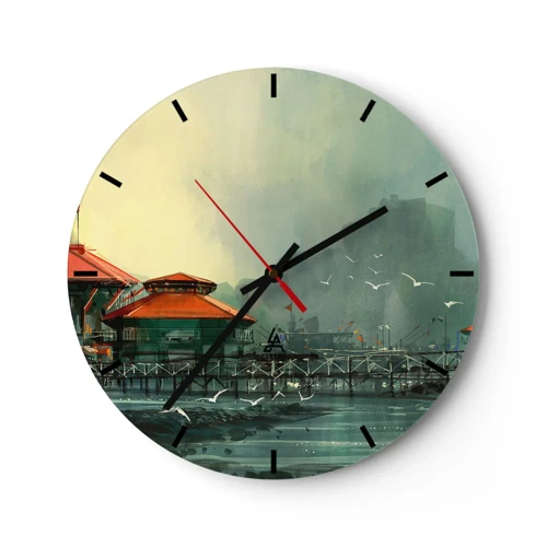 Horloge murale - Pendule murale - Une journée ensoleillée au port - 30x30 cm