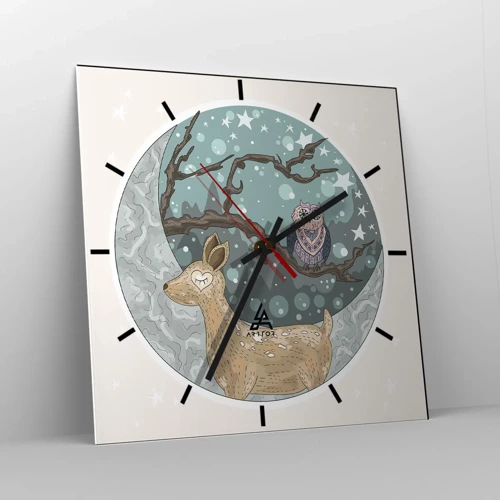 Horloge murale - Pendule murale - Une nuit de conte de fées en forêt  - 40x40 cm