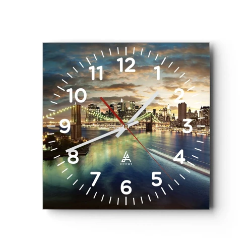 Horloge murale - Pendule murale - Une soirée lumineuse sur Manhattan - 40x40 cm