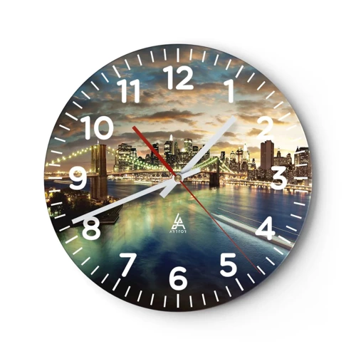 Horloge murale - Pendule murale - Une soirée lumineuse sur Manhattan - 40x40 cm