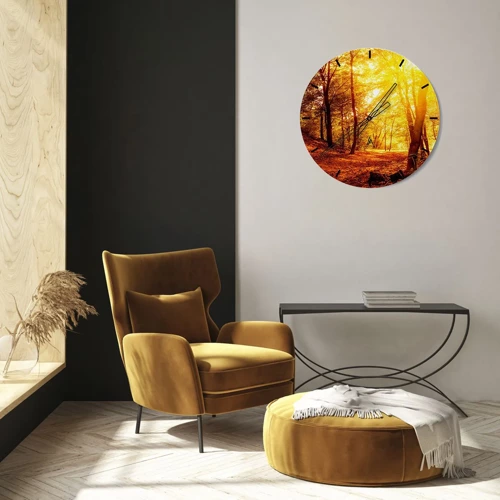 Horloge murale - Pendule murale - Vers la clairière dorée - 40x40 cm