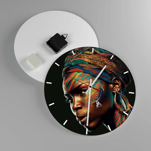 Horloge murale - Pendule murale - reine africaine - 30x30 cm