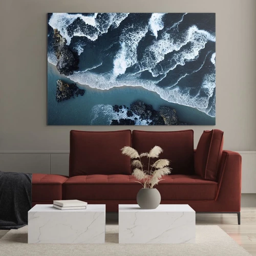 Image sur verre Arttor 70x50 cm - Enveloppé par les vagues - Falaise, Mer, Nature, Blanc, Bleu, Sport et hobbys, Verre, GAA70x50-6004