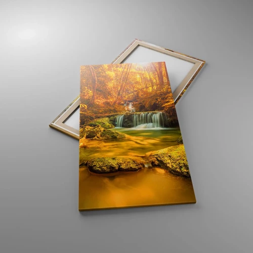 Impression sur toile - Image sur toile - Cascade de forêt en or - 65x120 cm
