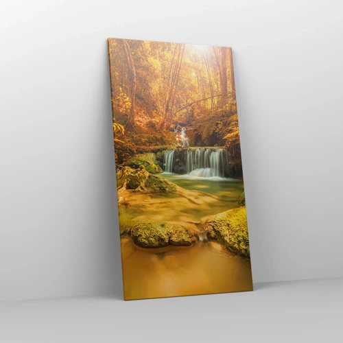 Impression sur toile - Image sur toile - Cascade de forêt en or - 65x120 cm