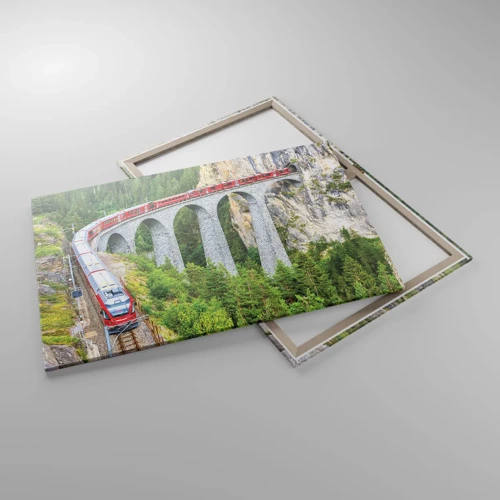Impression sur toile - Image sur toile - Chemin de fer avec vue sur la montagne - 100x70 cm