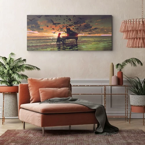 Impression sur toile - Image sur toile - Concert pour piano et vagues - 100x40 cm