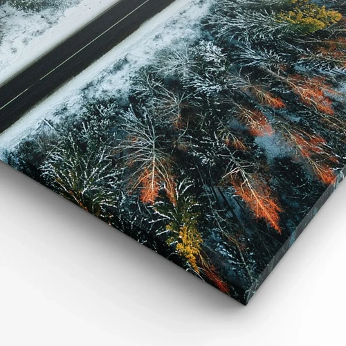 Impression sur toile - Image sur toile - Couper à travers la forêt d'hiver - 100x40 cm