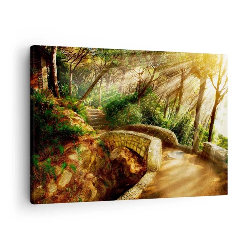 Impression sur toile - Image sur toile - Directement du pont dans une forêt de conte de fées - 70x50 cm