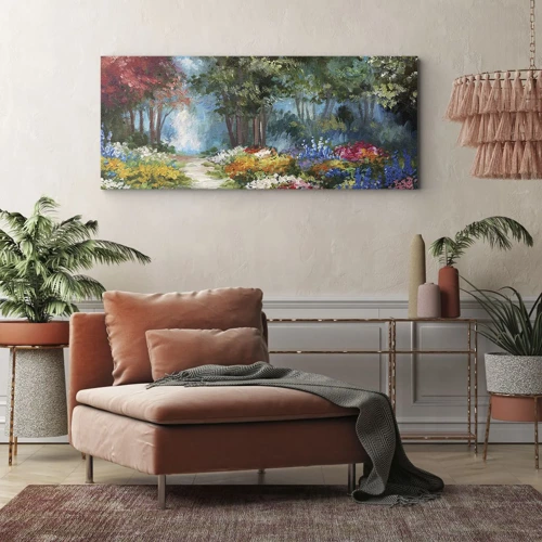Impression sur toile - Image sur toile - Jardin forestier, forêt de fleurs - 100x40 cm